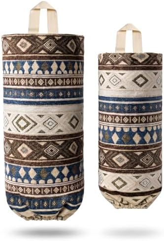 Plastic Bag Holder, Wall Mount Grocery Bag Dispenser, Cotton Aztec Jacquard by HDDahua