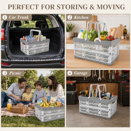 CYEAH 3 Pack Collapsible Shopping Baskets, 20L Foldable Plastic Storage Crates - Image 7