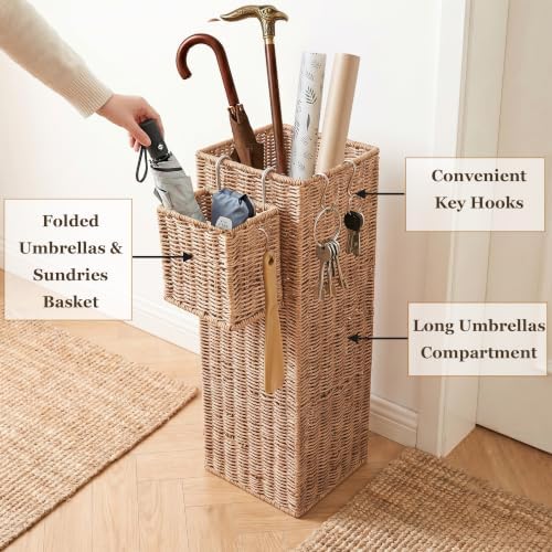 Wicker Umbrella Stand for Entryway, Tall Rattan Holder - Image 3