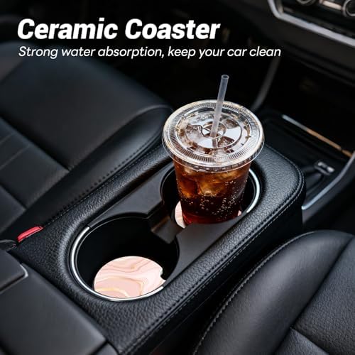 Car Cup Holder Ceramic Coasters 2 Pack, 2.56 in Anti Slip Absorbent Coaster - Image 2