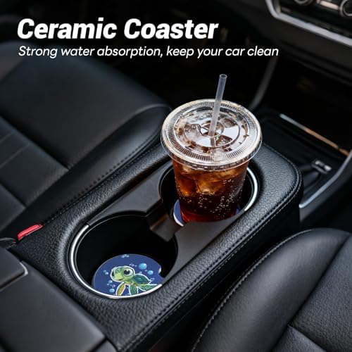 Car Cup Holder Ceramic Coasters 2 Pack, 2.56 in Anti Slip Absorbent Coaster - Image 2
