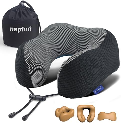 napfun Neck Pillow for Travel, Memory Foam Airplane Pillow, Charcoal Black by NAPFUN