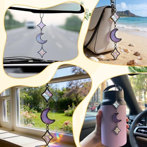 Moon Car Charm Star Rear View Mirror Accessories Cute witchy Hanging Decor - Image 4