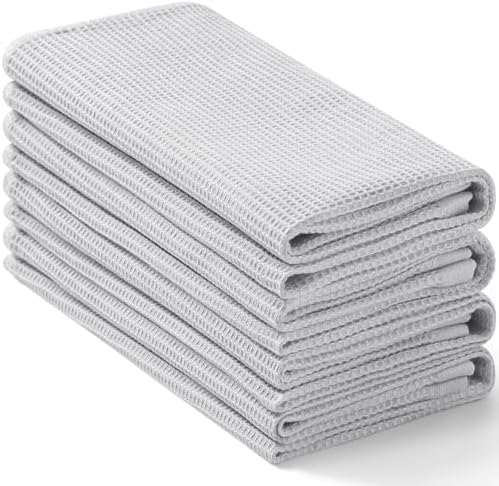 Homaxy 100% Cotton Waffle Weave Kitchen Towels, 4 Pack, Light Grey by Homaxy