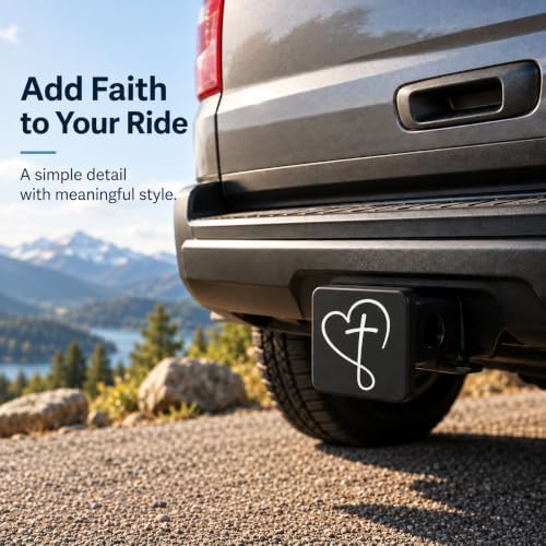 Faith Cross Heart Trailer Hitch Cover, 2 Inch Rubber Receiver Plug - Image 7