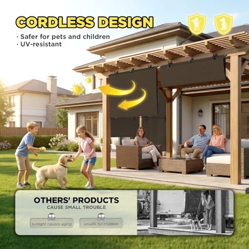 Outdoor Roller Shade 6'W x 10'H Cordless Shades Roll Up, Folding Exterior Patio - Image 3