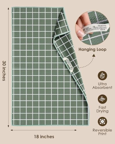 Miss Adola 2pcs Double-Sided Microfiber Kitchen Towels, Grid & Greenery - Image 4