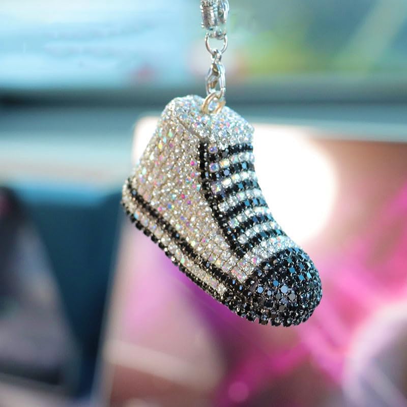 Bling Sneaker Shoe Sparkly Car Hanging Ornament, Cute Crystal Rear View Mirror - Image 5