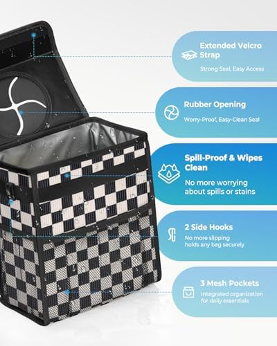 Corduroy Car Trash Can with Lid and Mesh Pockets - Image 3