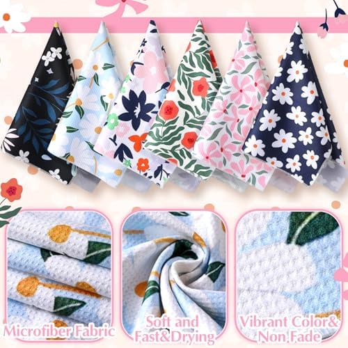 Boyiee Set of 6 Spring Waffle Kitchen Towels Floral Waffle Weave Tea Dish - Image 6