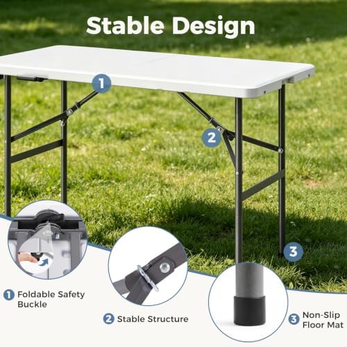 DUMOS 4 FT Folding Picnic Table, Portable Plastic Table - Image 5