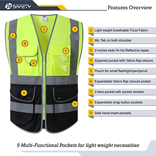 JKSafety Safety Vest for Men Women Reflective Hi Vis JK150 YBlack XL - Image 3