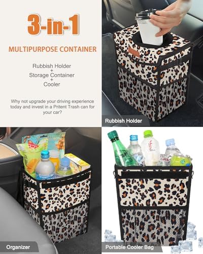 Pritent Car Trash Can with Lid Leakproof Car Garbage Bag Vehicle Trash Bin - Image 5