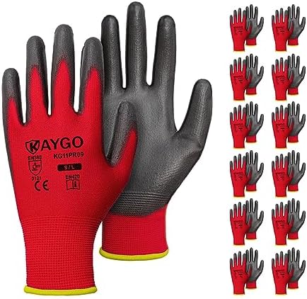 KAYGO Safety Work Gloves for Men Women, PU Coated Palm & Fingers by KAYGO