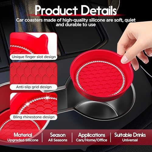 Amooca 4-Pack Car Cup Holder Coaster Bling Crystal Rhinestone Car Interior - Image 6