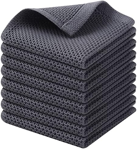 Kitinjoy 100% Cotton Waffle 8-Pack Kitchen Towels, Dark Grey by Kitinjoy