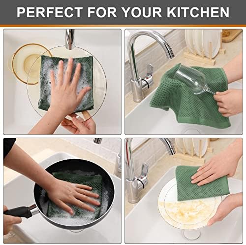 Kitinjoy 100% Cotton Waffle 12-Pack Kitchen Towels, Grass Green - Image 4