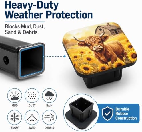 Trailer Hitch Covers Highland Cow Sunflowers Heavy Duty 2 Inch Hitch Cover - Image 6