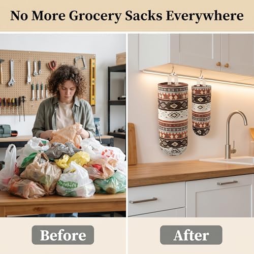 Plastic Bag Holder, Wall Mount Grocery Bag Dispenser, Cotton Aztec Jacquard - Image 6