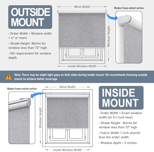 AOSKY Blackout Cordless Roller Shades, 33.5" W x 72" H, Heather Grey - Image 6