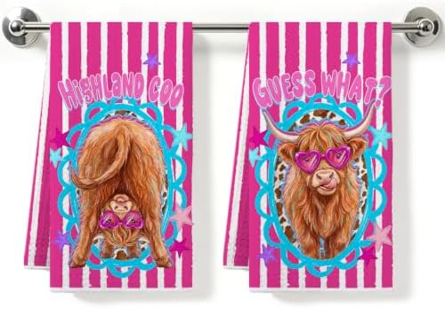 ZHAMEN 2 Pcs Funny Cow Kitchen Towels, Soft Absorbent Waffle Hand Tea Towel by ZHAMEN