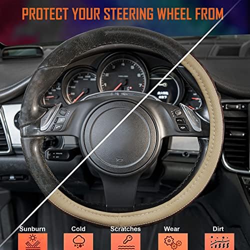CAR PASS Wood Grain 14.5-15 inch Microfiber Leather Steering Wheel Cover - Image 5