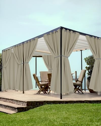 Grommet Outdoor Curtains for Patio Waterproof 8 Pcs 54x120 In Taupe by HolidayIdeas
