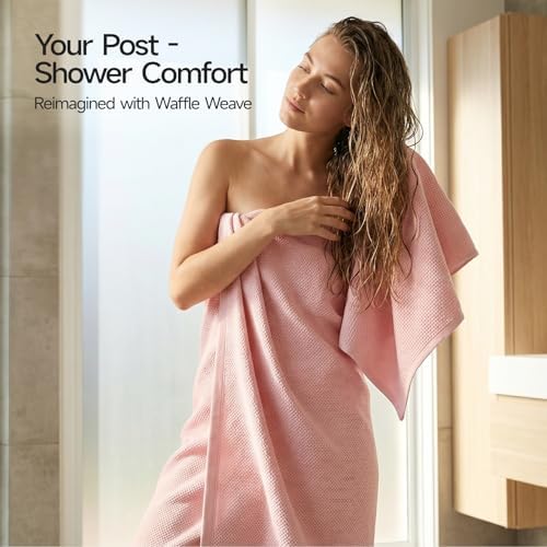 REDKISS 100% Cotton Waffle Weave Bath Towels 4 Pack - Image 4