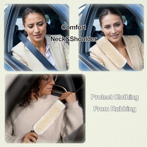AOGELAN Fluffy Fuzzy Genuine Sheepskin Car Seat Belt Cover Pad, Seatbelt Cushin - Image 5