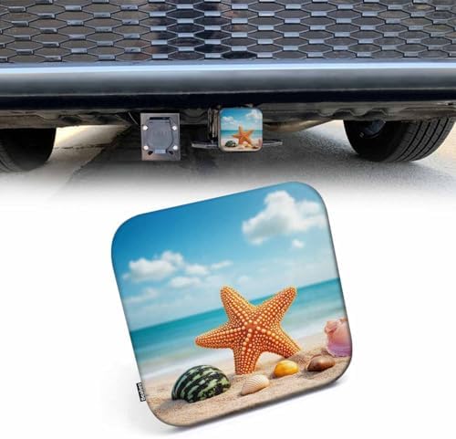 Seashell Trailer Hitch Tube Cover Plug Cap, Colorful Ocean Beach Starfish by Beabes