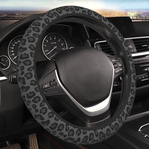 Black Leopard Cheetah Steering Wheel Cover by FJyuanqi