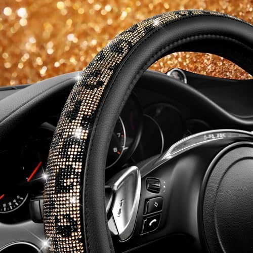 CAR PASS Bling Diamond Steering Wheel Cover Leopard Pattern, Sparkly Crystal - Image 4