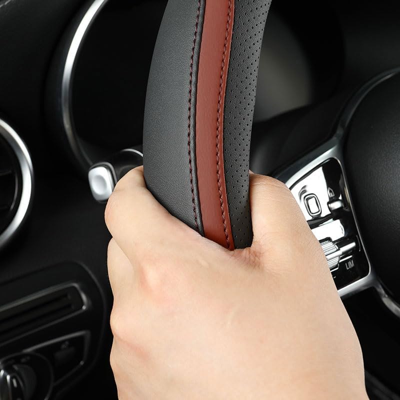 Szttswamp Car Steering Wheel Cover, Microfiber Leather Brown 14.5-15 Inch - Image 3