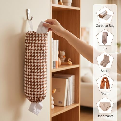 Plastic Bag Holder, Wall Mount Grocery Bag Dispenser, Yarn-dyed Houndstooth - Image 4