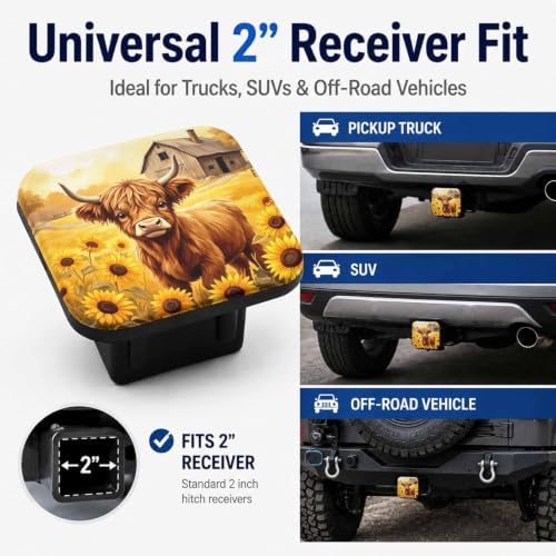Trailer Hitch Covers Highland Cow Sunflowers Heavy Duty 2 Inch Hitch Cover - Image 4
