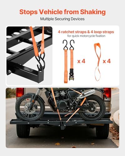 VEVOR Motorcycle Carrier, 500 lbs Capacity, Heavy Duty Steel Hitch Mount Rack - Image 5