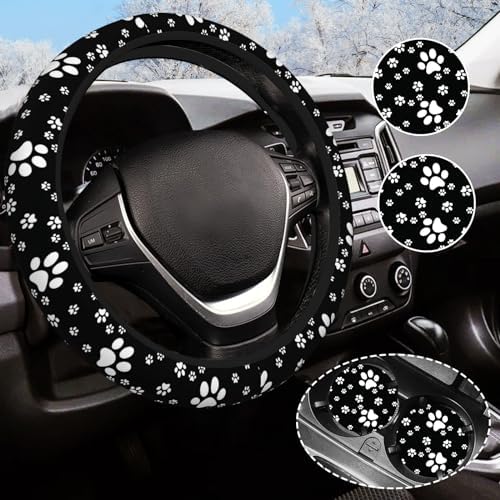 Paw Print Steering Wheel Cover for Women Men by Olemier