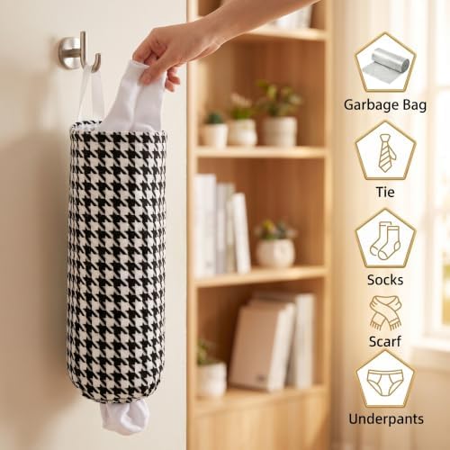 Plastic Bag Holder, Wall Mount Grocery Bag Dispenser, Yarn-dyed Houndstooth - Image 4