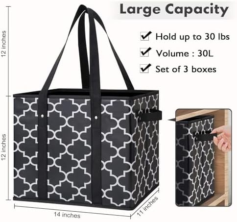 WISELIFE Reusable Grocery Bags 3-Pack Foldable Washable Large Storage Bins - Image 3