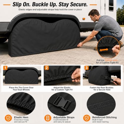 RV Tire Covers: Dual Axle Trailer Tire Cover Protect 4 Wheel 27"-30" - Image 7