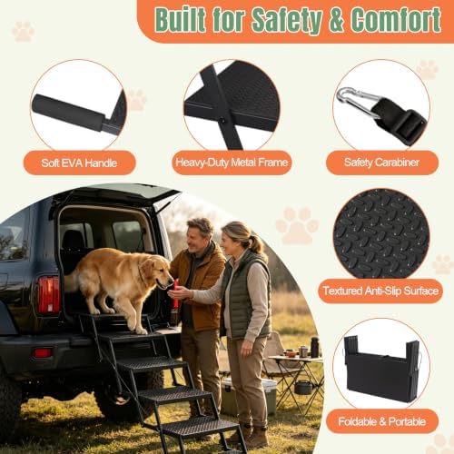 Foldable Dog Stairs for Car, HisFox Portable Dog Steps for Dogs, 6 Steps - Image 4
