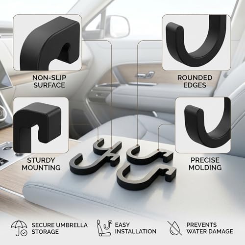 Car Umbrella Holder, 4 Pack No Drill Car Umbrella Hook, Stable Wet Umbrella - Image 3