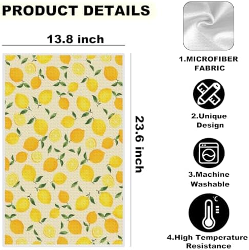 Blue Leaves 2 Pcs Cherry Lemon Decor Kitchen Towels Tea Towel - Image 2