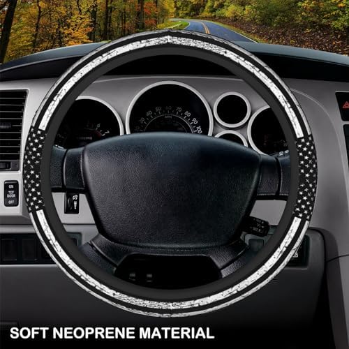 KARREAL Black White American Flag Elastic Steering Wheel Cover - Image 3