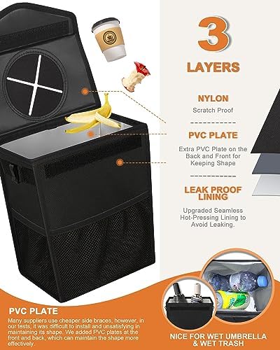 Pritent Car Trash Can with Lid Leakproof Car Garbage Bag Vehicle Trash Bin - Image 3