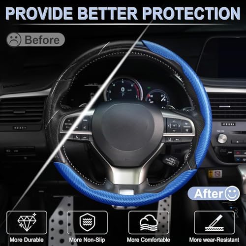 Amiss 3pcs Carbon Fiber Anti-Skid Steering Wheel Cover, Waterproof & Segmented - Image 4