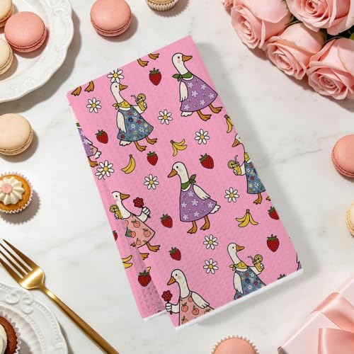 ZHAMEN 2Pcs Cute Silly Goose Kitchen Towels Waffle Soft Hand Towels - Image 2