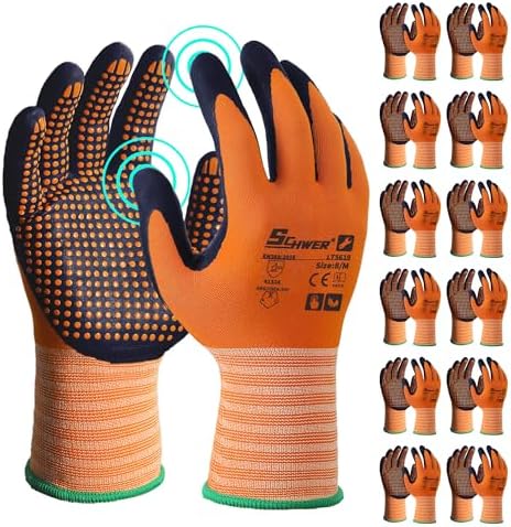 Schwer 12 Pairs Safety Work Gloves, MicroDot Abrasion & Grip by SCHWER