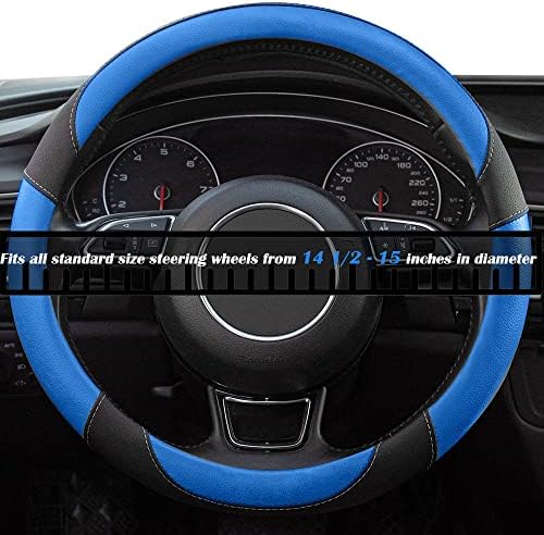 Black and Blue Microfiber Leather Steering Wheel Cover，Universal 15 inch - Image 4