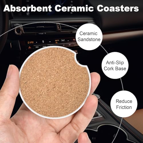 2 Pack Car Cup Holder Coaster, 2.63 inch Anti Slip Insert Absorbent Ceramic - Image 4